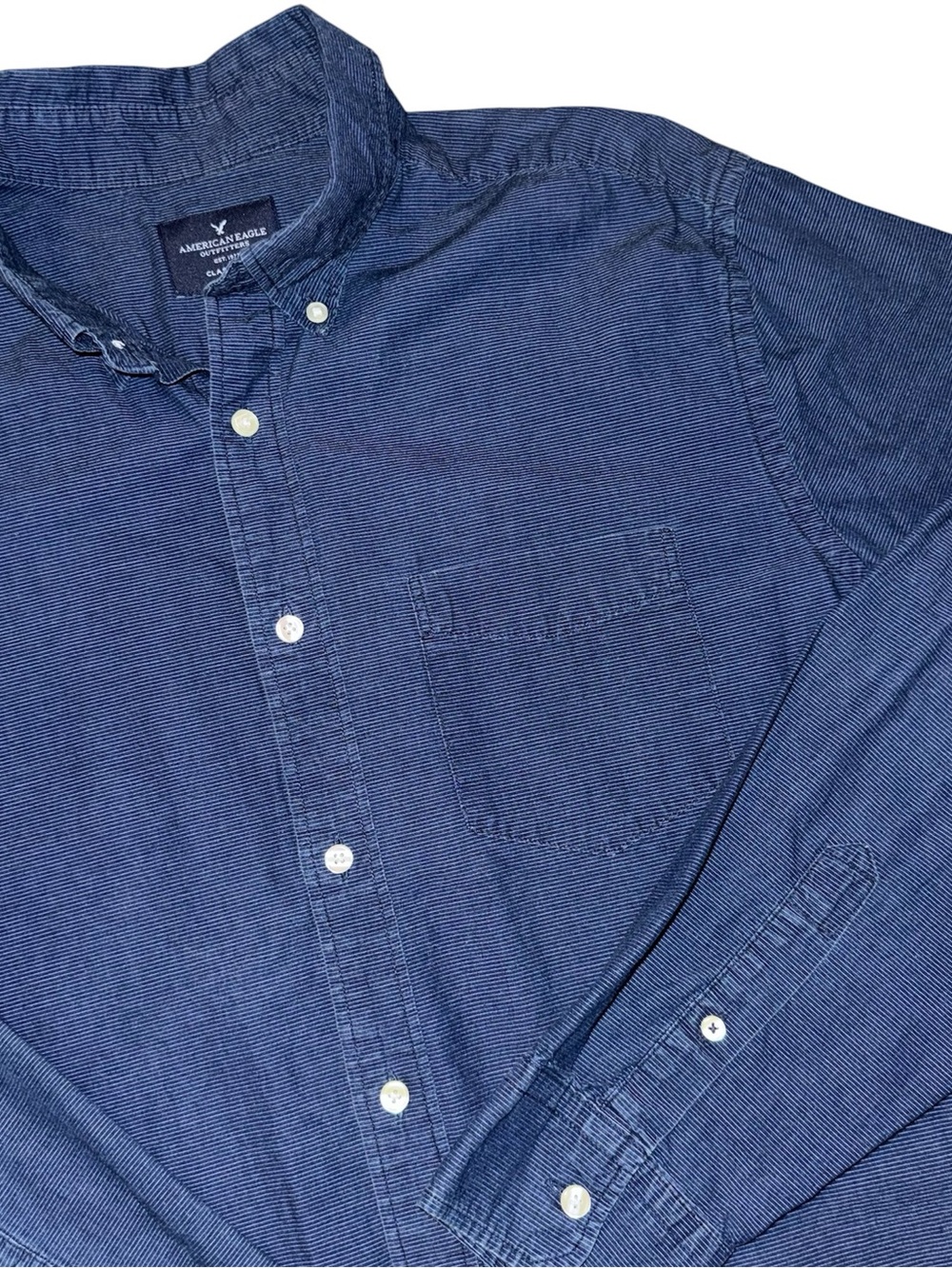 American Eagle Shirt Mens Large Blue Striped Long Sleeve Button Down Classic Fit